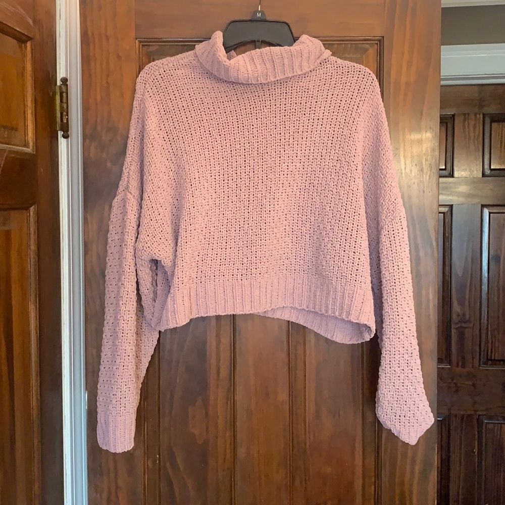 Lilac knit chenille turtleneck sweater